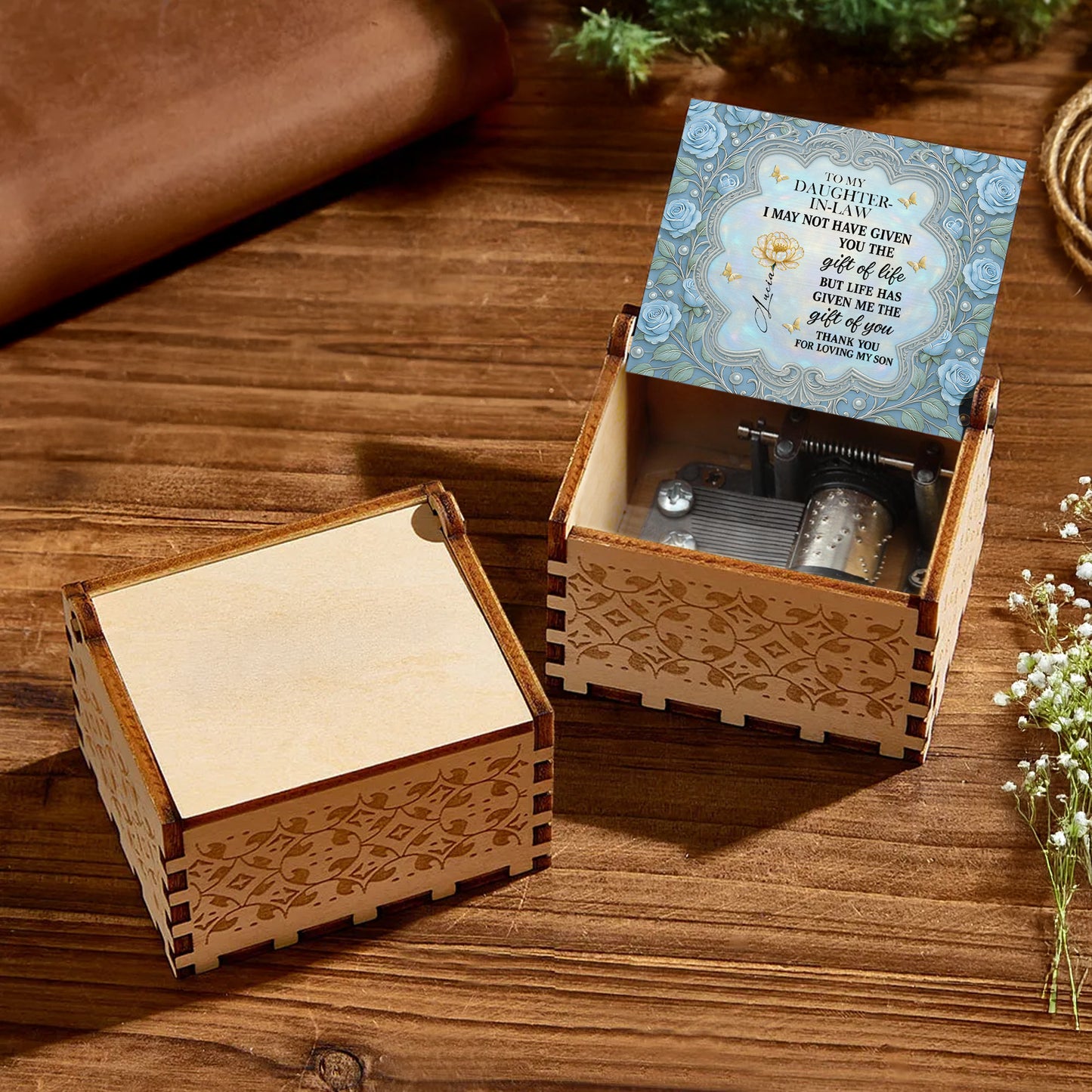 To My Daughter-In-Law, Blue Roses And Butterfly Heart Frame