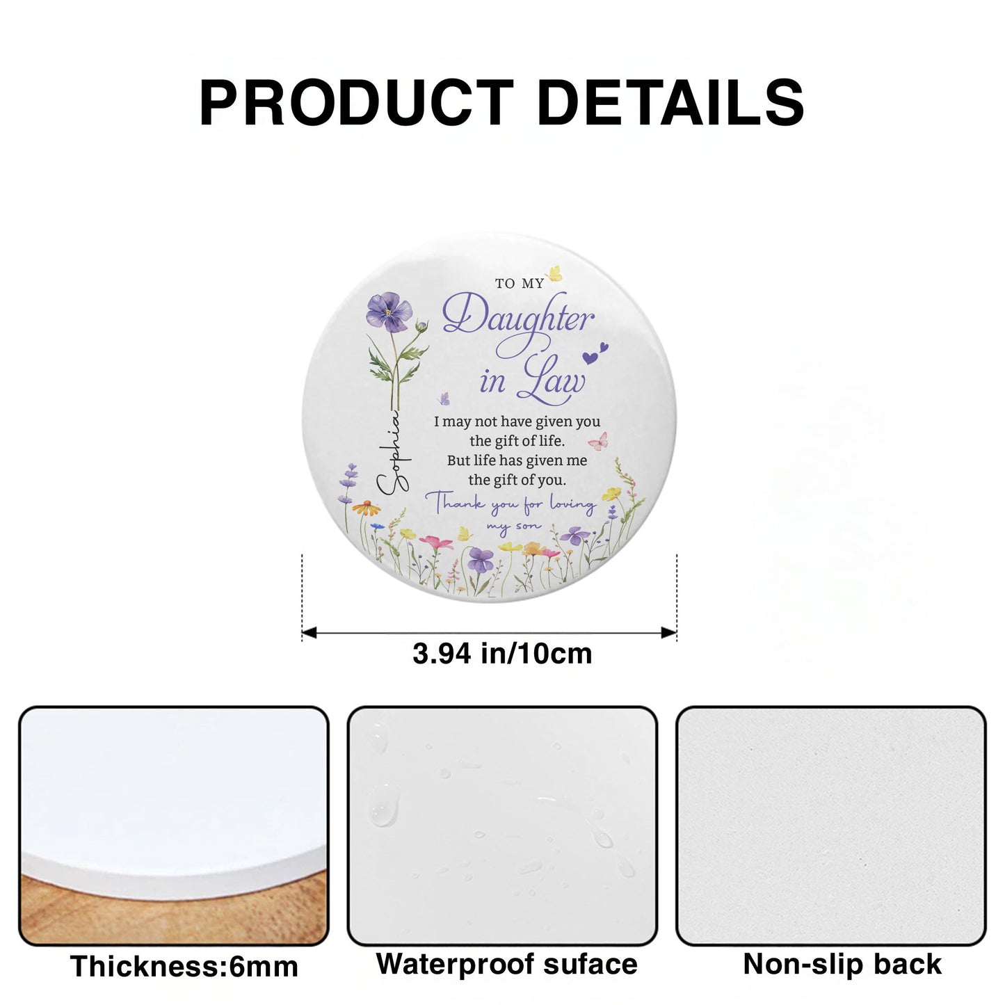 To My Daughter In Law Gift Of You Birth Month Flower - Personalized Custom Ceramic Coaster - DILA120_ROCO