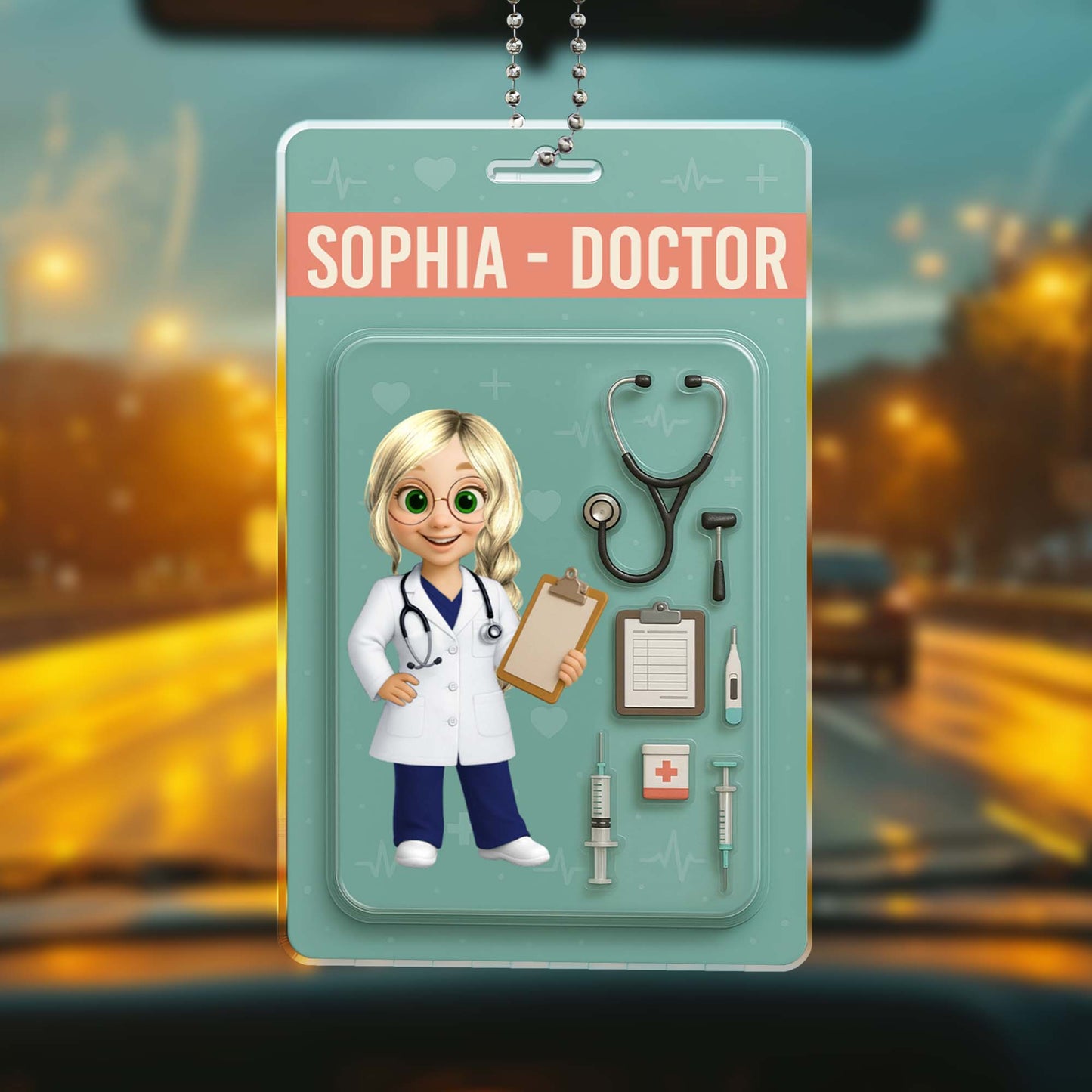 Personalized Doctor-Themed Ornament with Stethoscope and Medical Clipboard