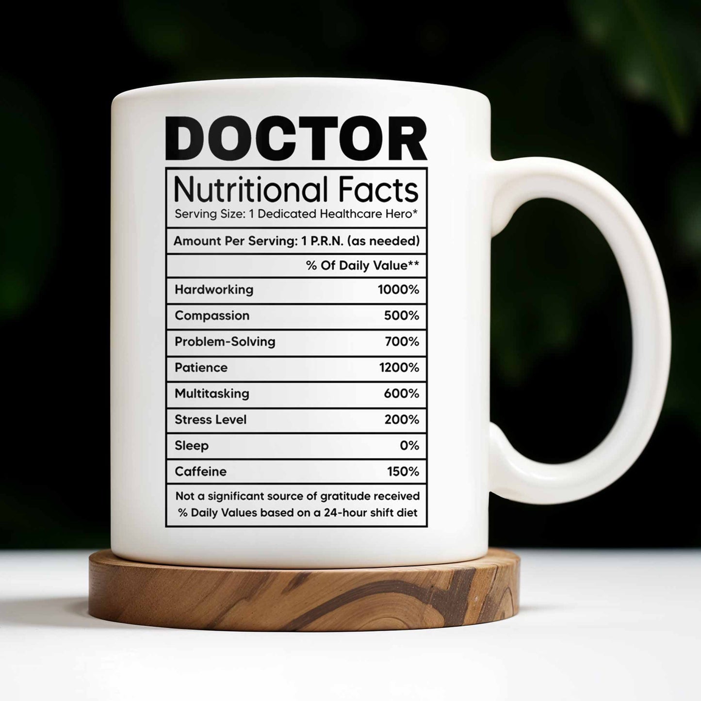 Doctor Nutritional Facts, Hardworking, Compassion, Problem-Solving, Medical Coat and Stethoscope - Personalized Custom Coffee Mug - DOC009_MG