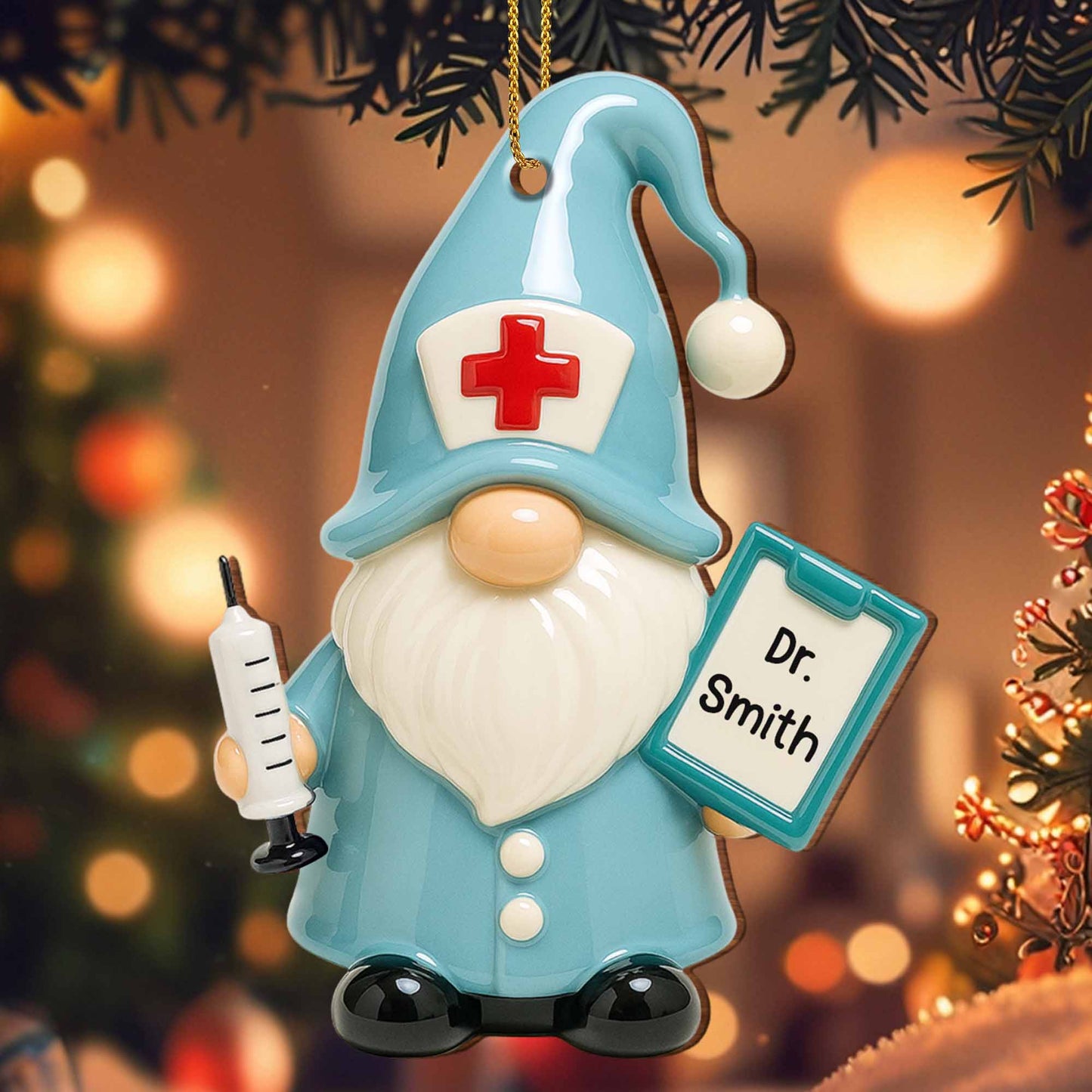 Charming Tribute To Healthcare Heroes, Gnome Doctor - Personalized Custom Wood Ornament, Custom Shaped - DOC043_WDO