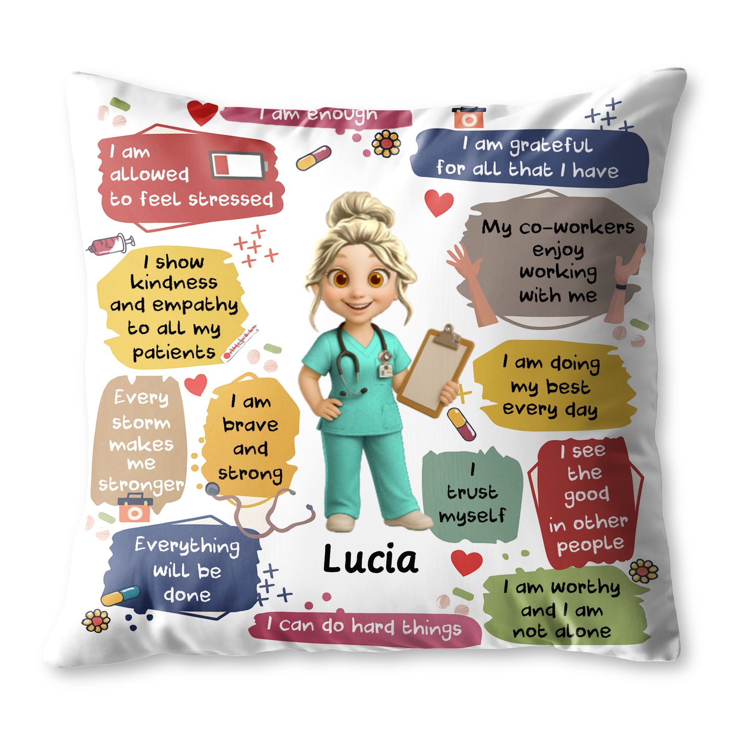 Grateful For All I Have, Nurse And Medical Symbols Pillow