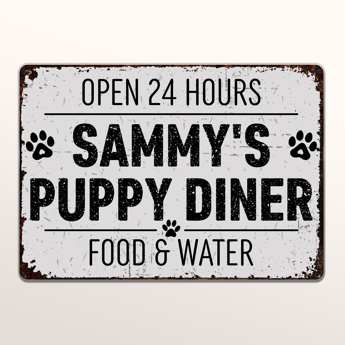 Open 24 Hours Doggy Diner Food And Water - Personalized Metal Sign - DOG012_MSIGN