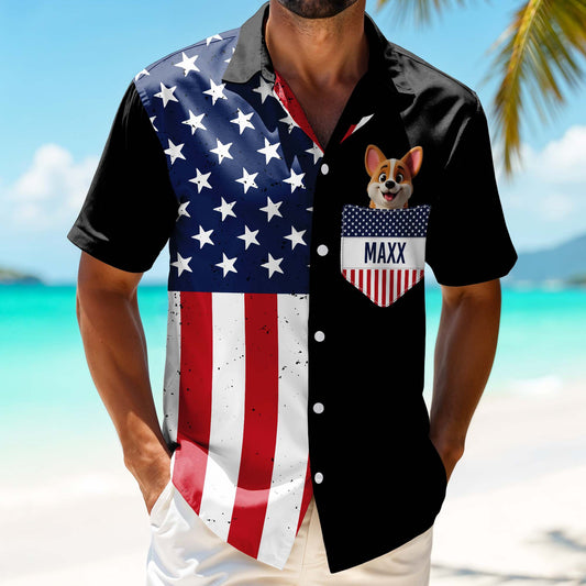 Celebrate Patriotic Pride, American Flag and Dog Design - Personalized Custom Unisex Hawaiian Shirt - DOG032_HW