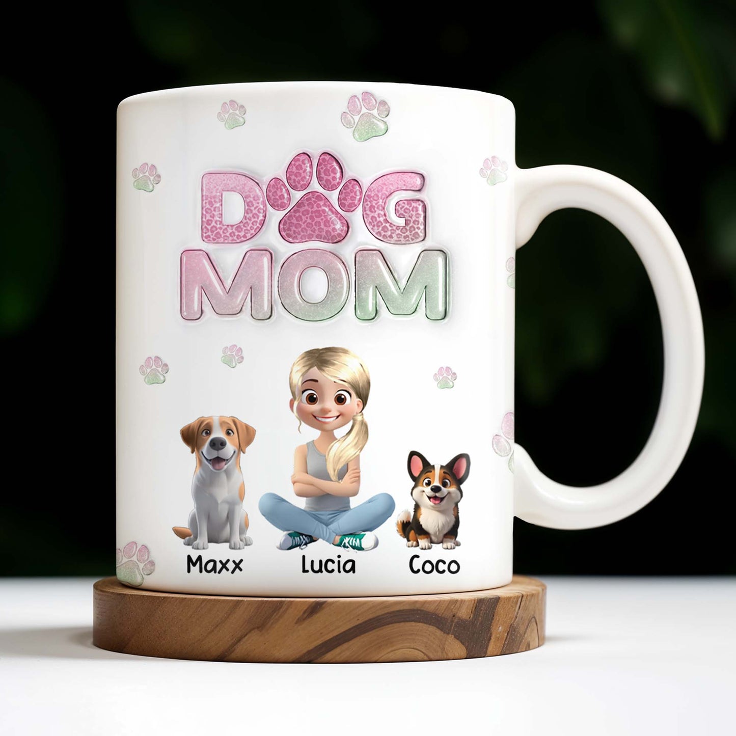 Dog Mom, Cartoon Woman and Dogs