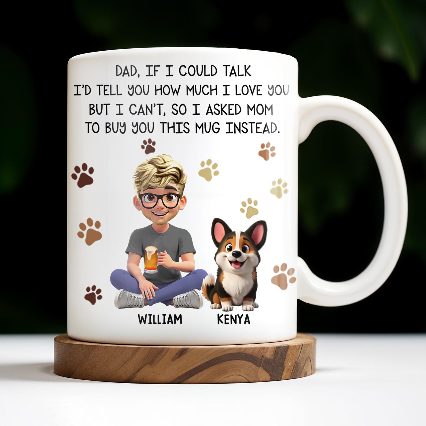 Dad If I Could Talk Love You Much Mug With Paws And Cartoon Figures