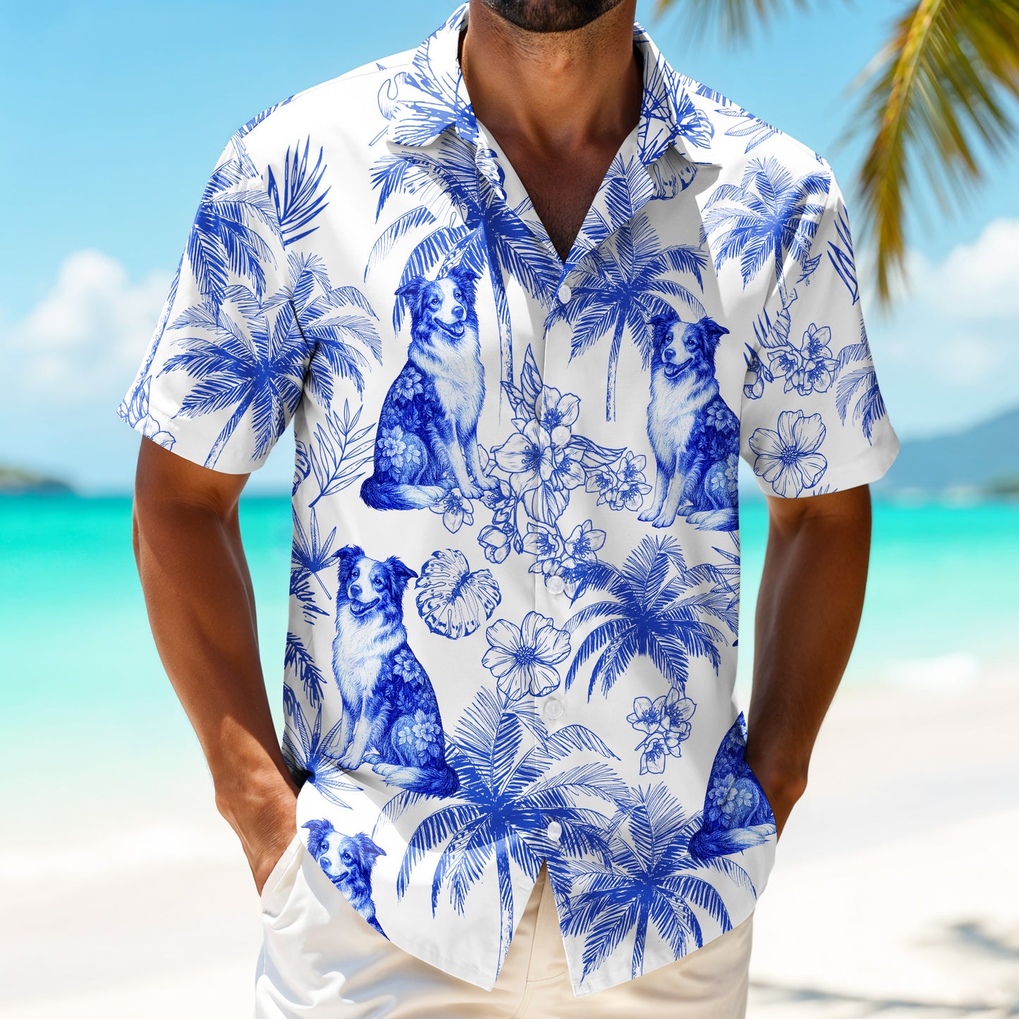 Enjoy Summer With Your Furry Friend, Palm Trees And Flowers