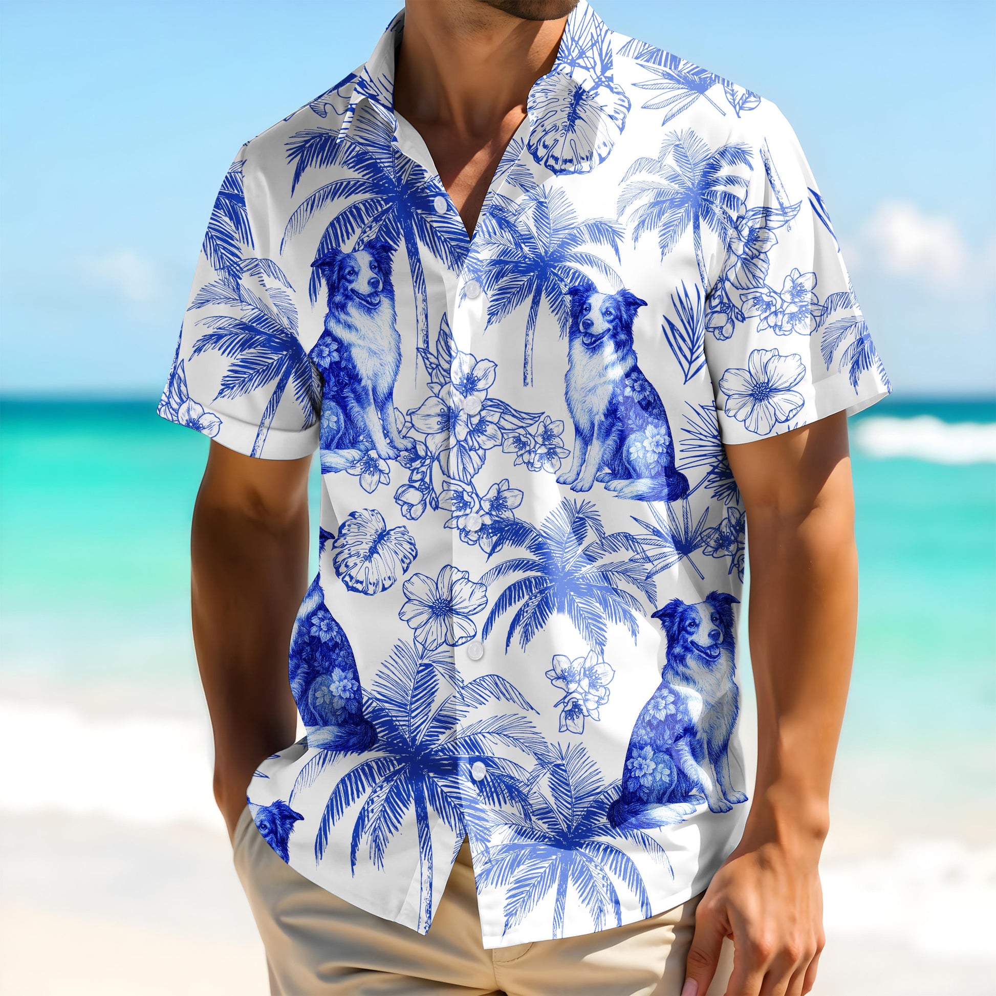 Enjoy Summer With Your Furry Friend, Palm Trees And Flowers