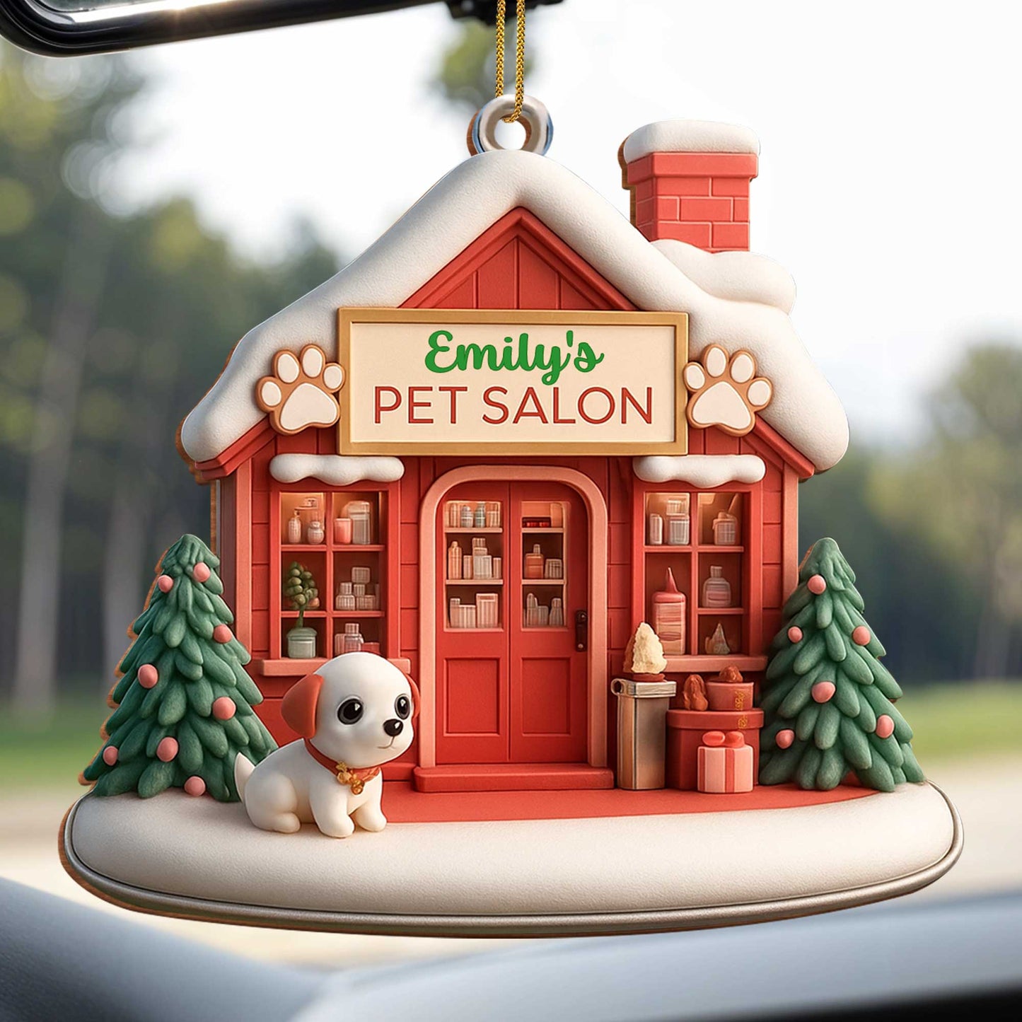 Emily's Pet Salon With Dog and Christmas Tree Ornament