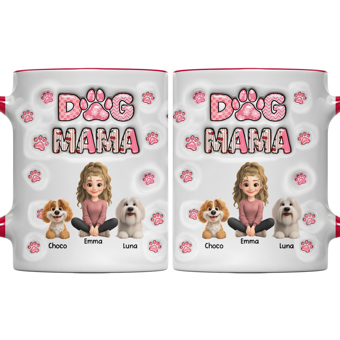 Dog Mom With Cute Cartoon Dogs and Paws Design