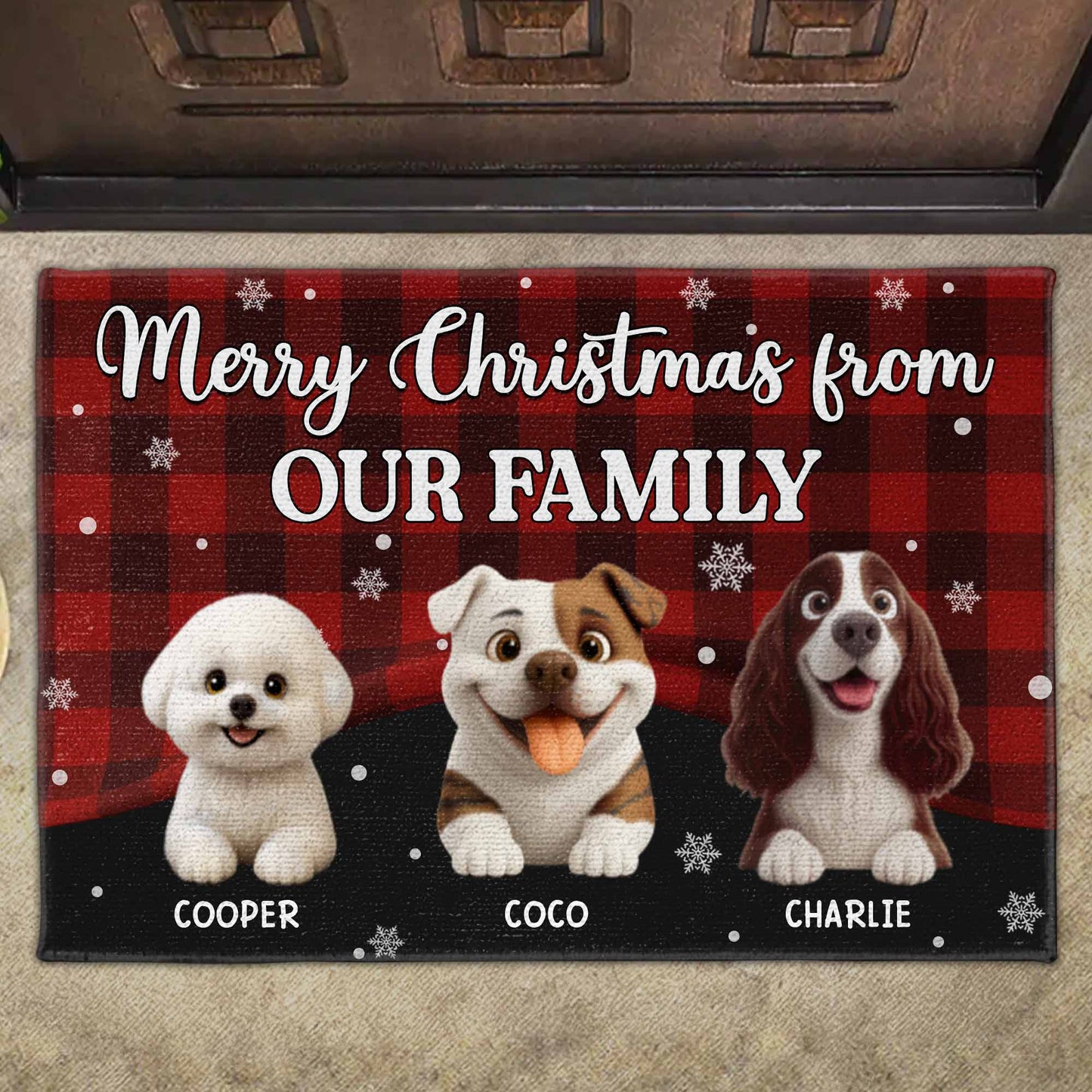 Merry Christmas From Our Family, Dogs And Plaid Design