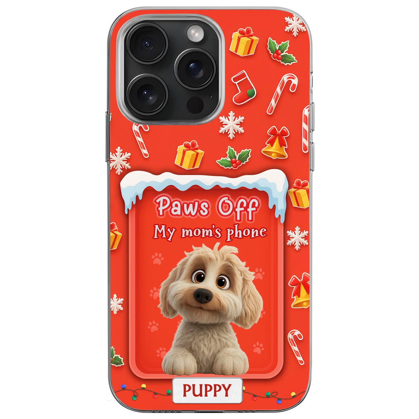 Paws Off Our Mom's Phone With Puppy And Holiday Decor - Personalized Clear Phone Case - DOG084_PHC