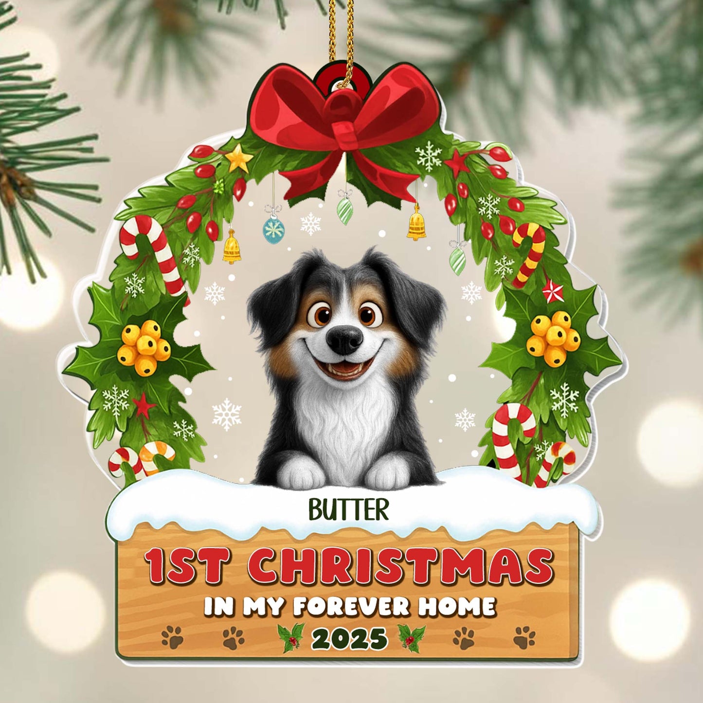 1st Christmas In My Forever Home With Dog And Christmas Wreath