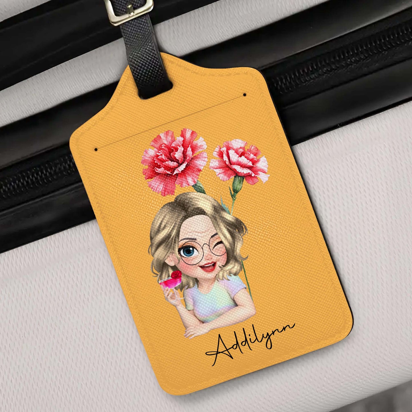 Personalized Custom Cartoon Girl Luggage Tag with Flowers