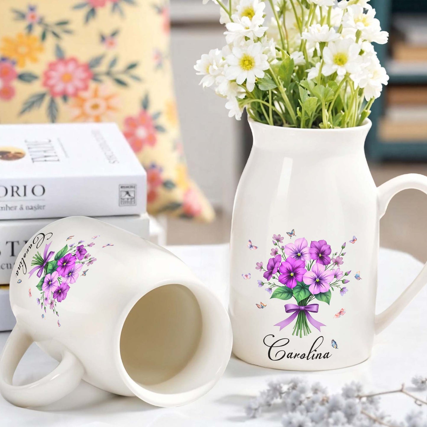Create a Beautiful Centerpiece With This Ceramic Flower Vase, Flowers and Butterflies