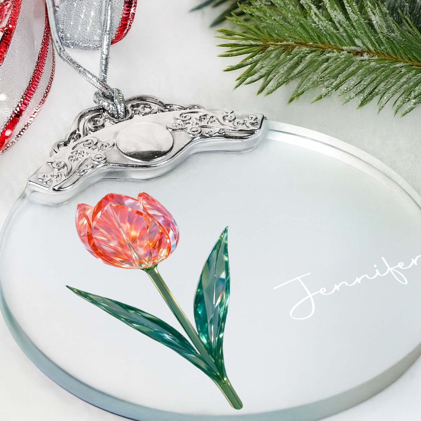 Personalize With Your Loved One's Name Beautiful Tulip - Personalized Glass Ornament With Silver Cap - DTG053_GOSICA