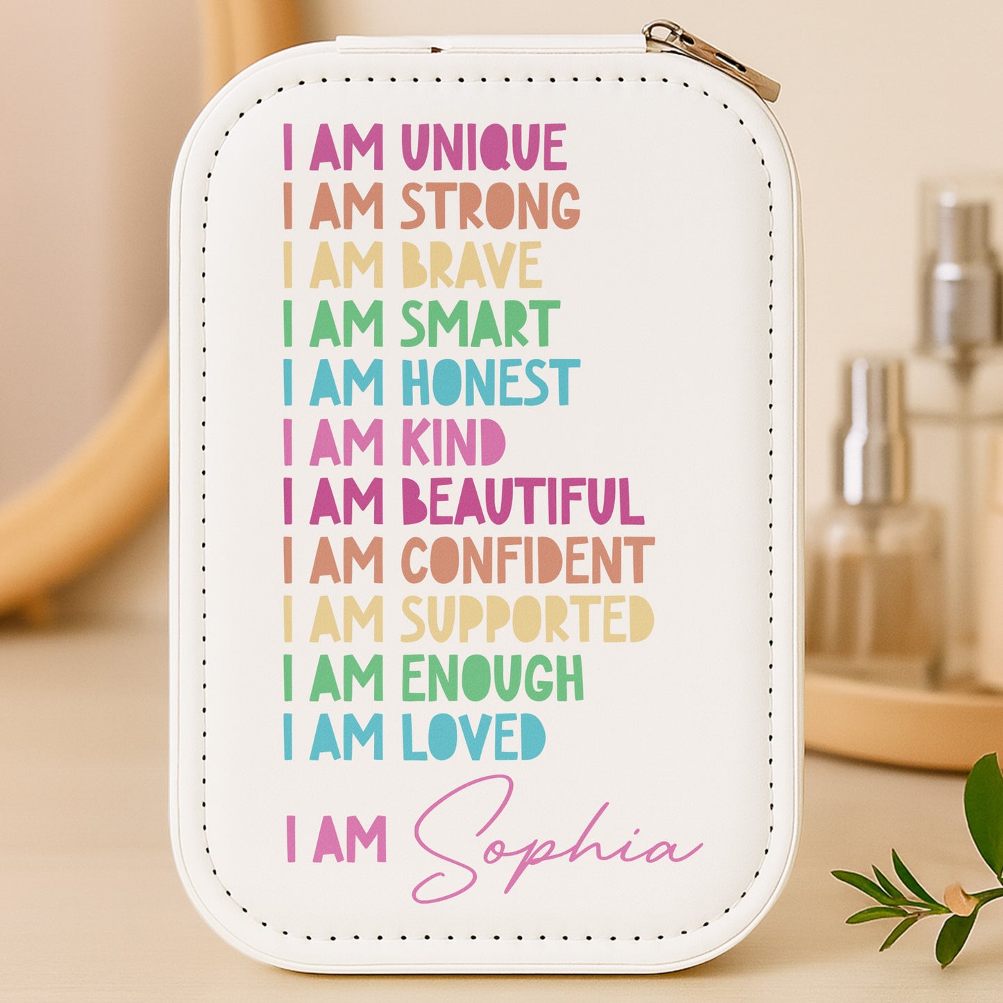 I Am Unique, I Am Strong, Motivational Phrases - Personalized Custom Jewelry Box With LED Mirror - DTG058_LEBOX
