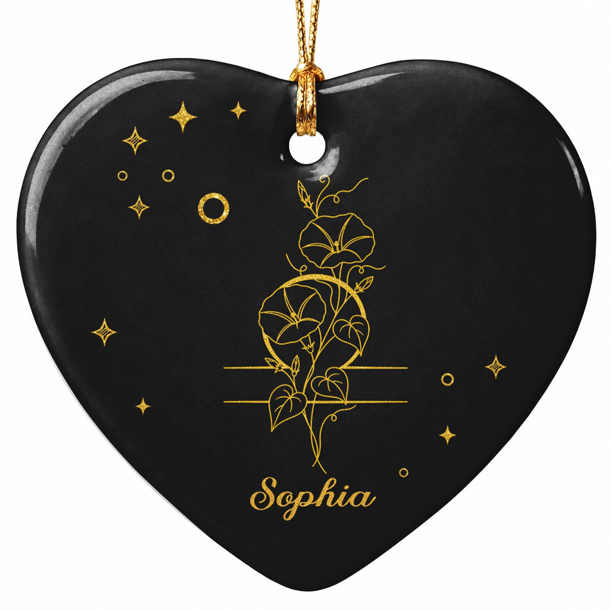 Zodiac Virgo Sign With Birth Month Flowers And Stars - Personalized Custom Ceramic Ornament With Heart Shape - DTG170_HCE