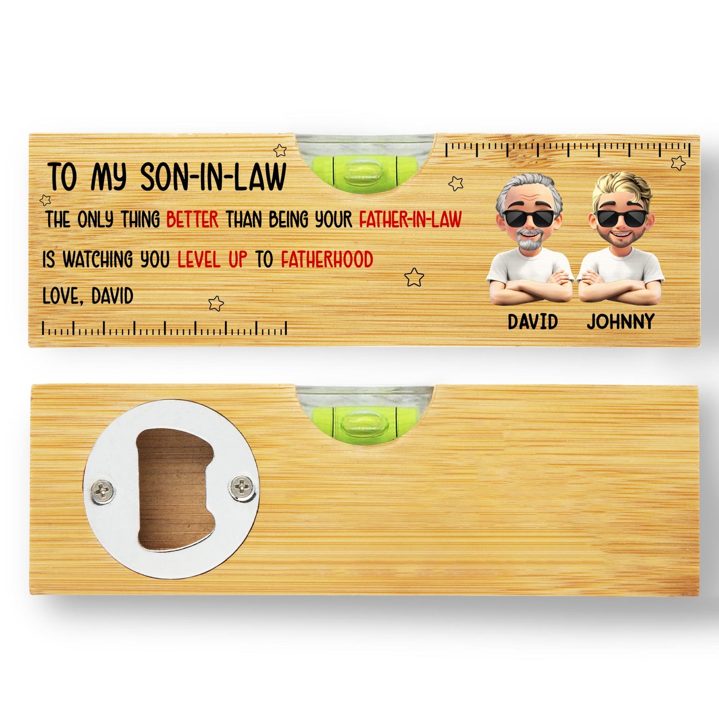 À mon gendre, la seule chose qui soit meilleure que d'être ton beau-père - Niveau à bulle en bois personnalisé avec décapsuleur - FAM005_PLEV