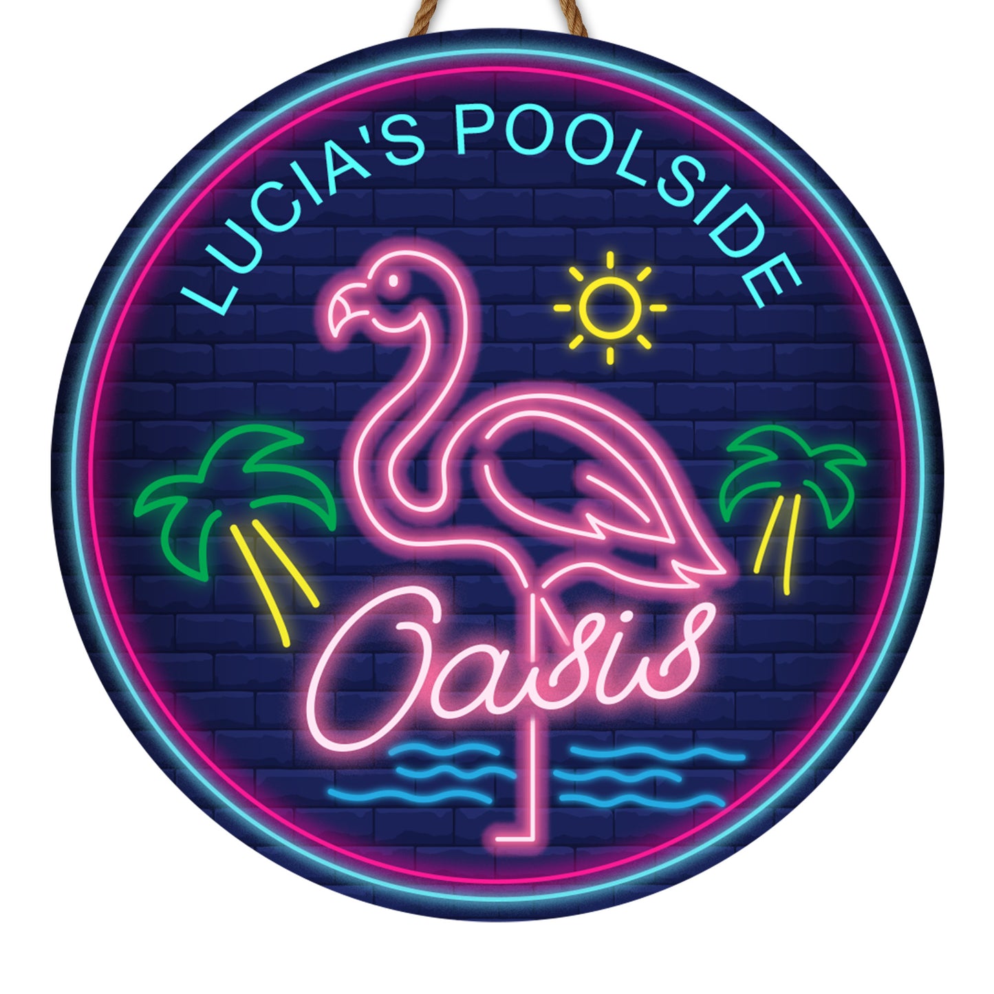 Poolside Oasis With Flamingo And Palm Trees