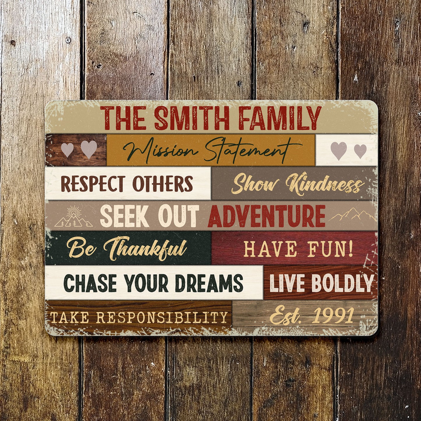 Respect Others And Show Kindness Family Sign With Hearts And Mountains