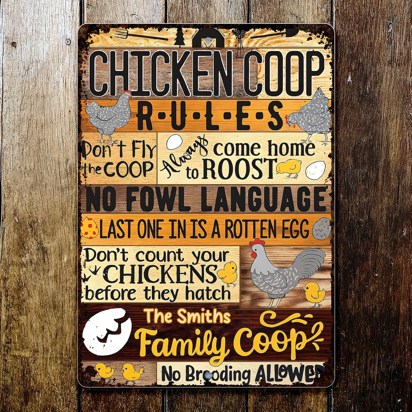 Chicken Coop Rules With Chicken, Eggs And Chick