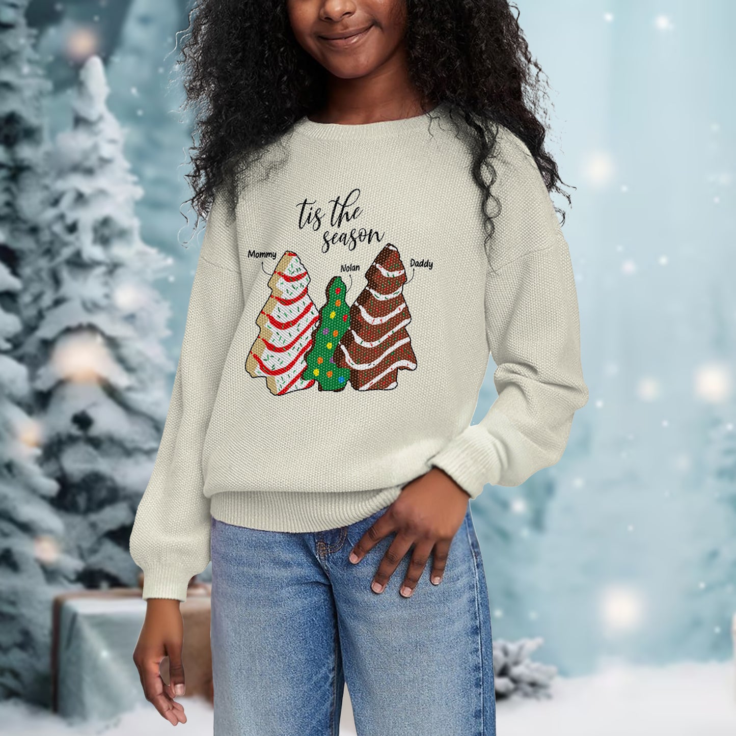 Tis The Season Family Christmas Trees - Personalized Custom Ugly Sweatshirt, Unisex Wool Jumper - FAM125_TWS