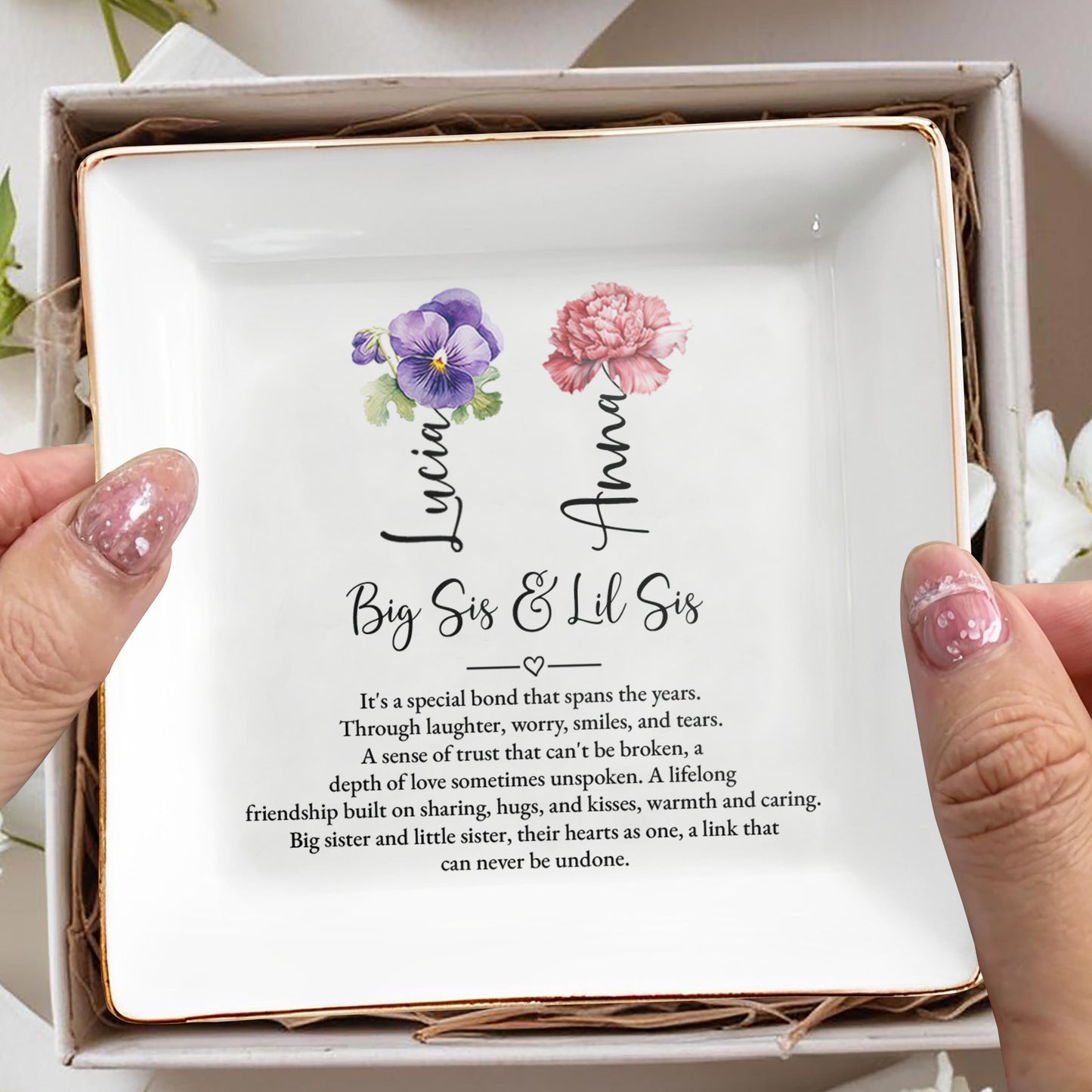 Big Sis & Lil Sis Special Bond With Flowers Design