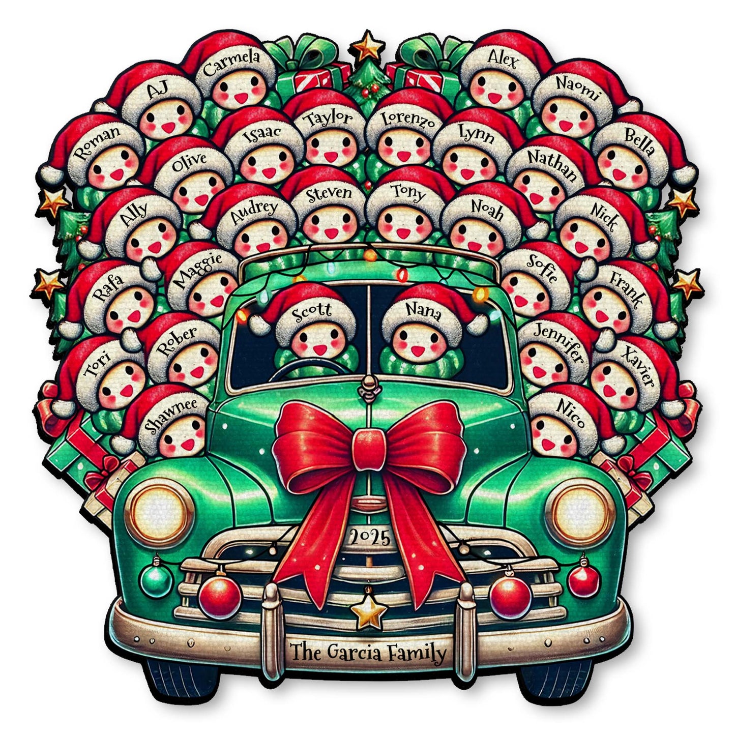 Holiday Greetings From Our Home, Classic Car With Snowmen