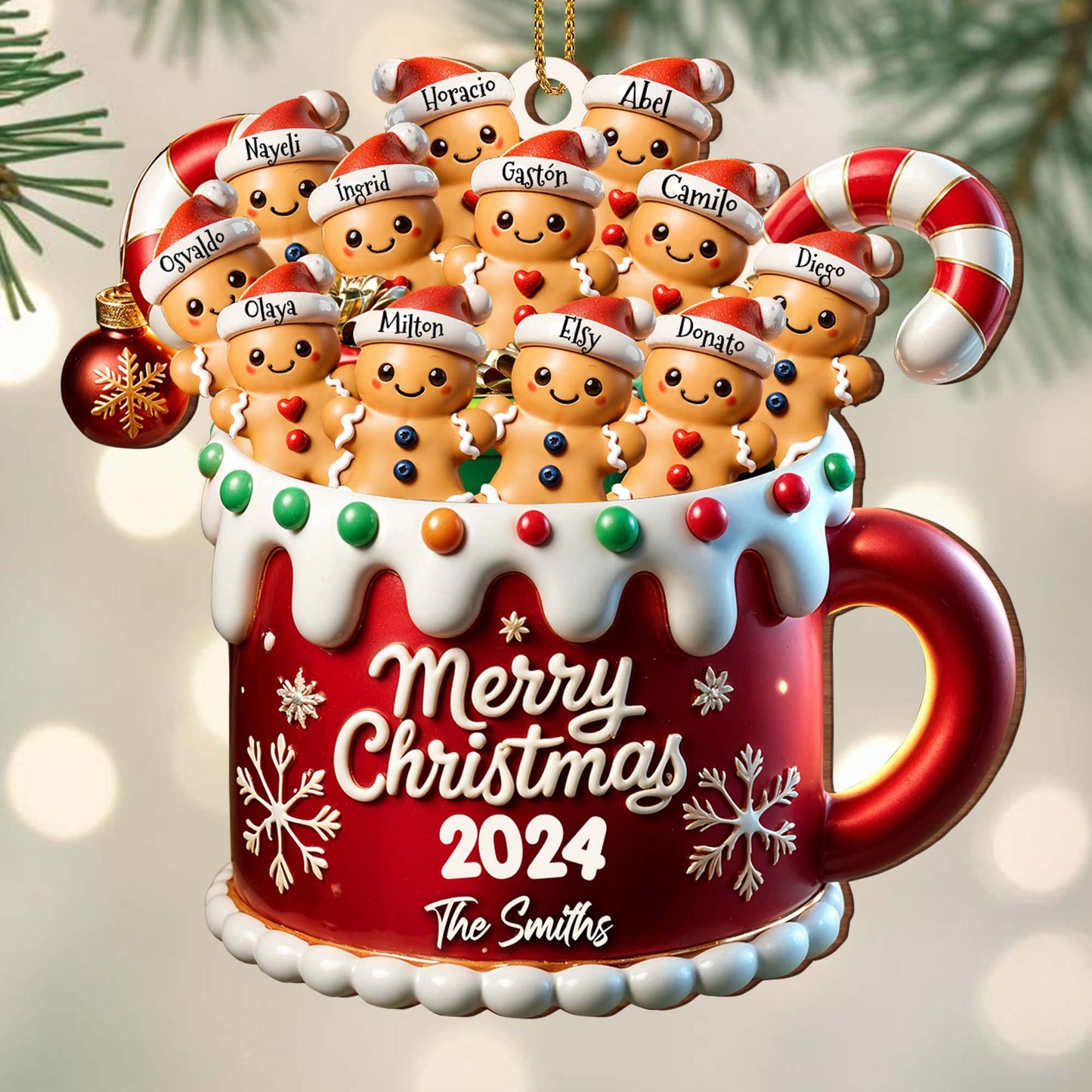 Merry Christmas Festive Family Gingerbread Ornament