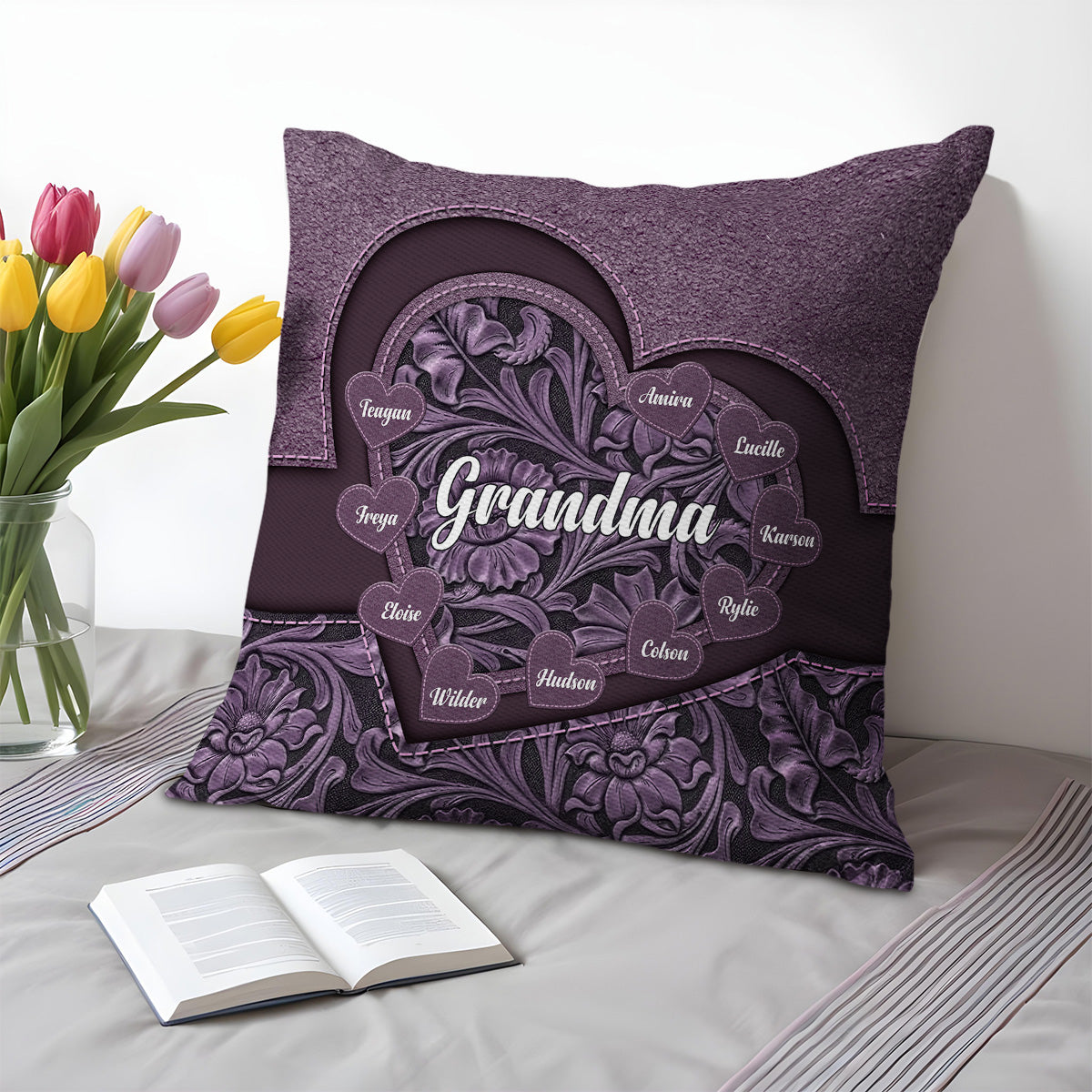 Grandma A Heart Full Of Love And Memories Floral Pillow