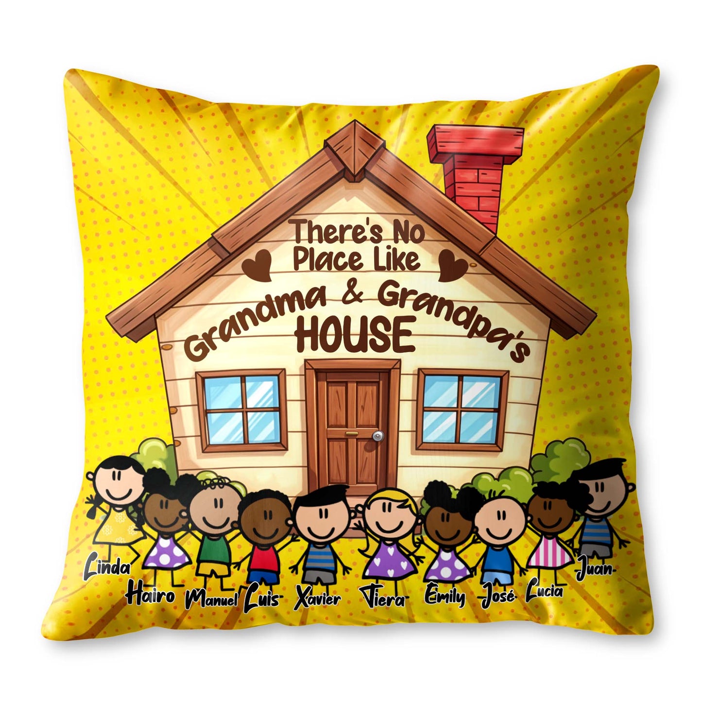 No Place Like Grandma And Grandpa's House Pillow with Cute Cartoon Children