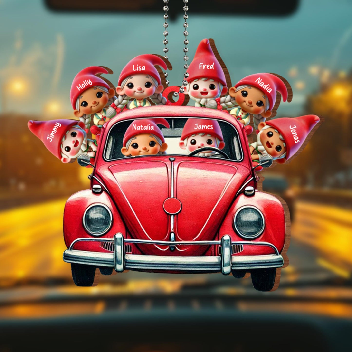 Cruising Elves, Adventure Awaits In A Classic Car - Personalized Custom Wood Ornament, Car Hanging Ornament - FAM263_WCA