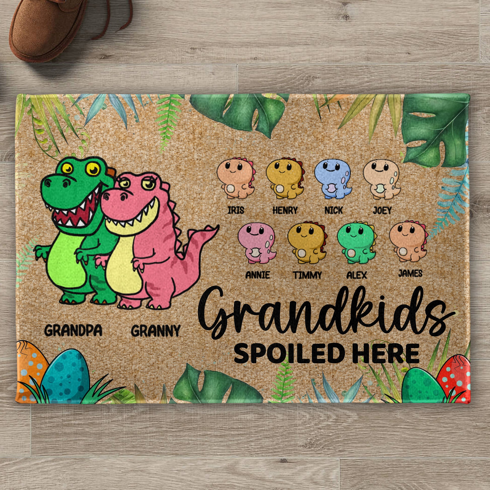 Grandkids Spoiled Here Dinosaur Theme Doormat