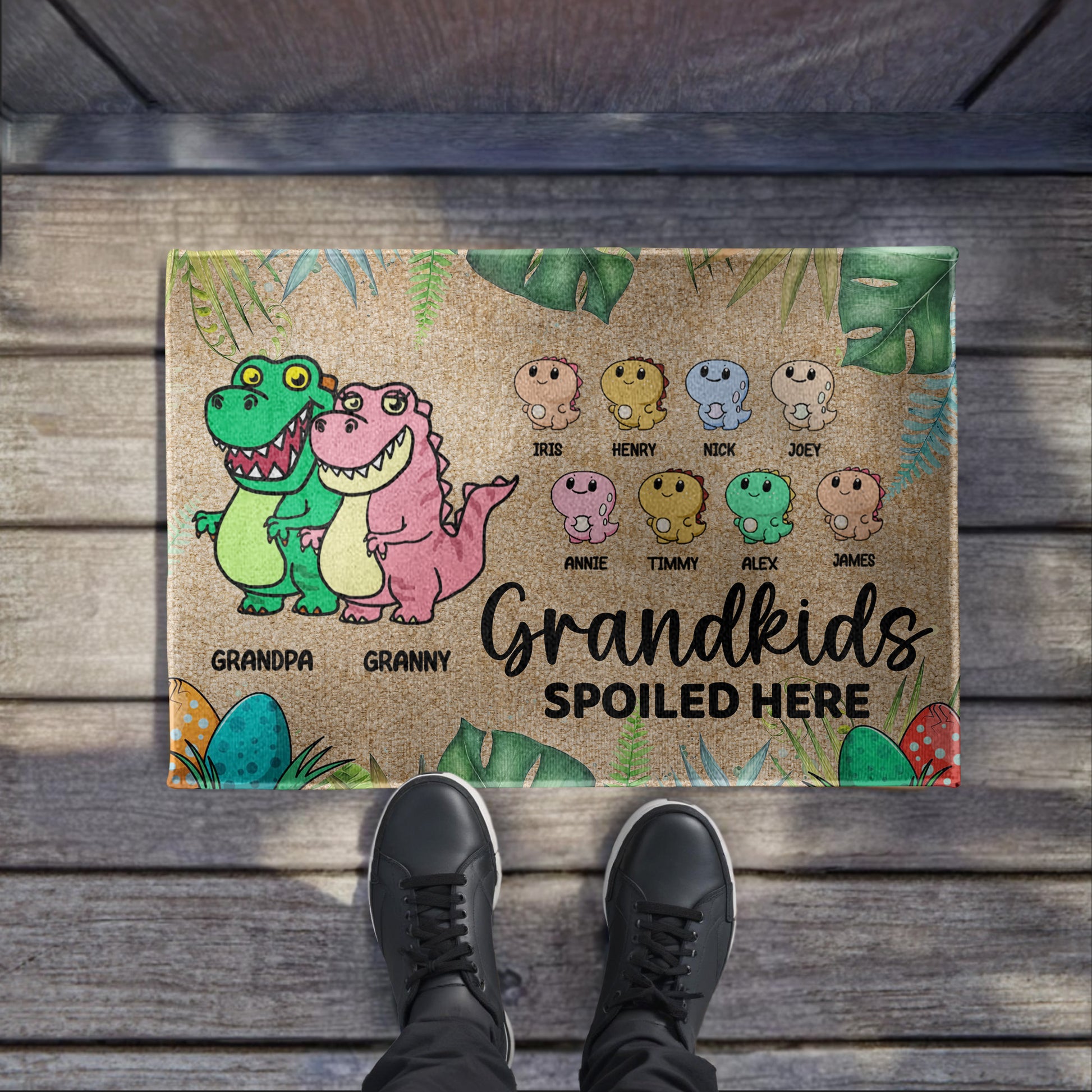 Grandkids Spoiled Here Dinosaur Theme Doormat