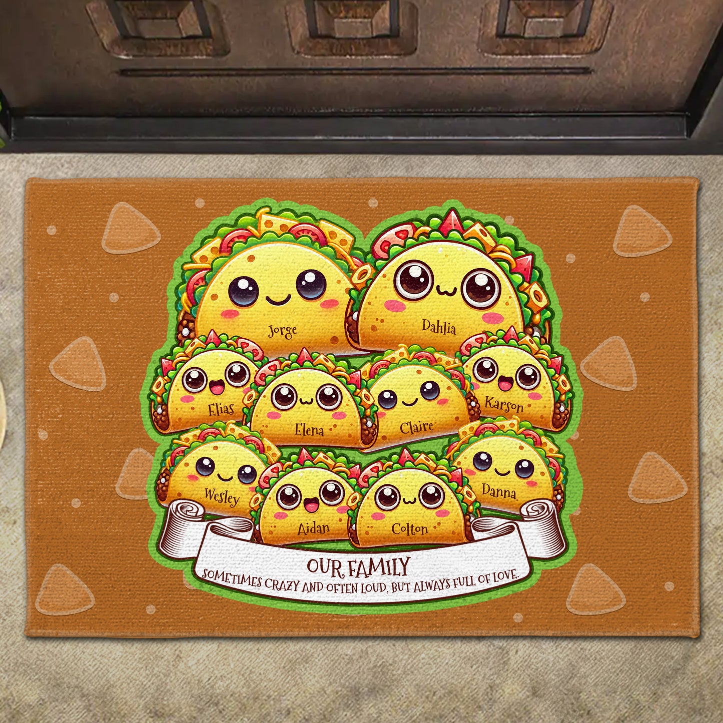 Paillasson personnalisé « Notre famille, fou, bruyant et plein d'amour » - FAM283_DRM