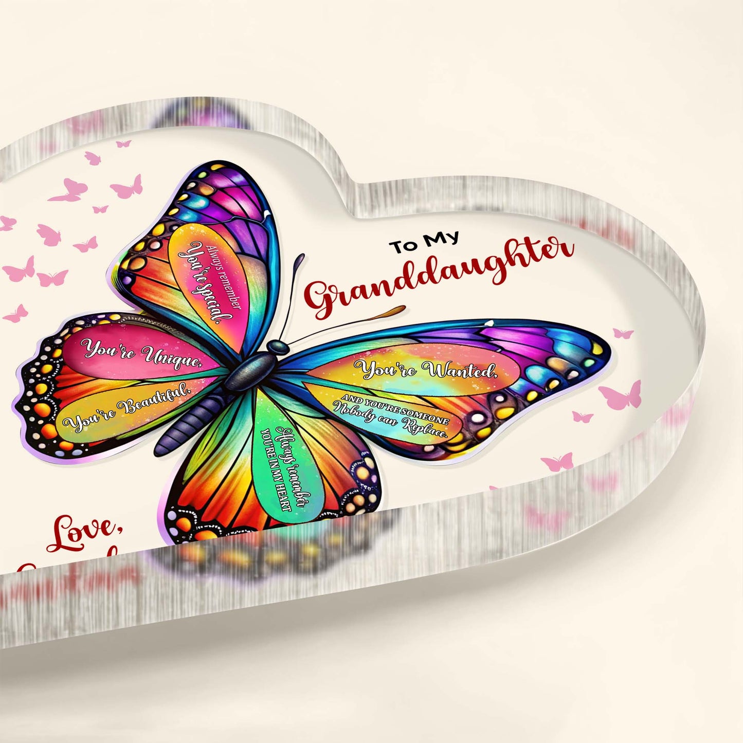To My Granddaughter, You're Special, Butterfly and Small Hearts