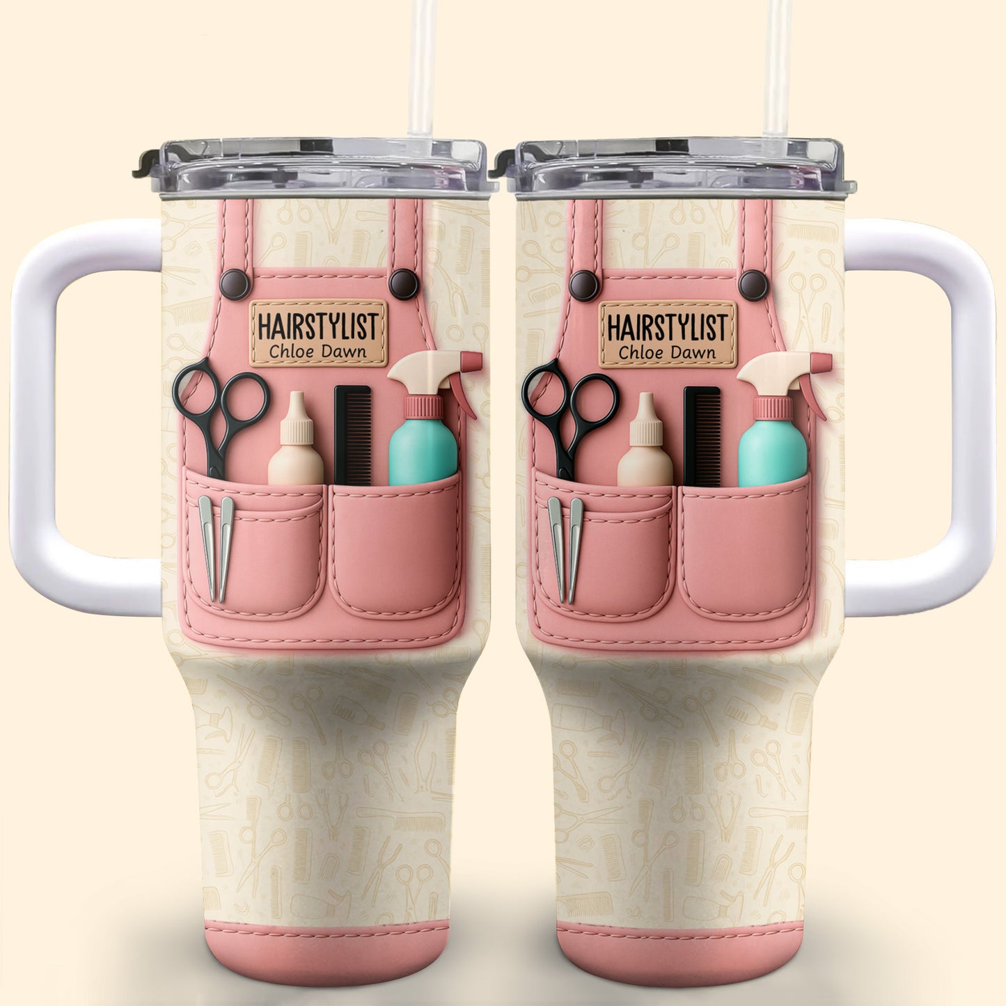 Hairstylist Tumbler With Scissors, Hair Dryer, Comb