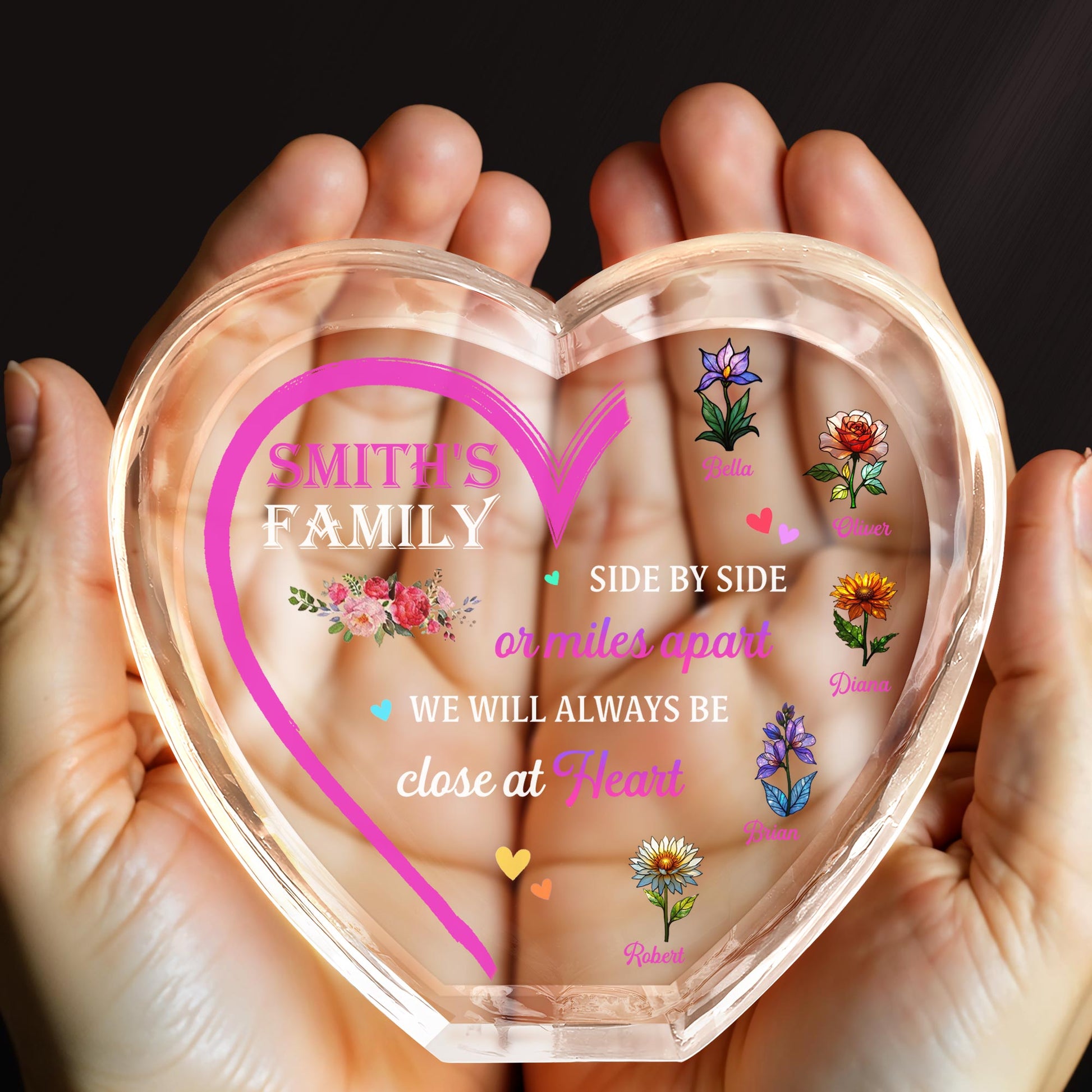 Side By Side Or Miles Apart, We Will Always Be Close At Heart, Flowers And Hearts