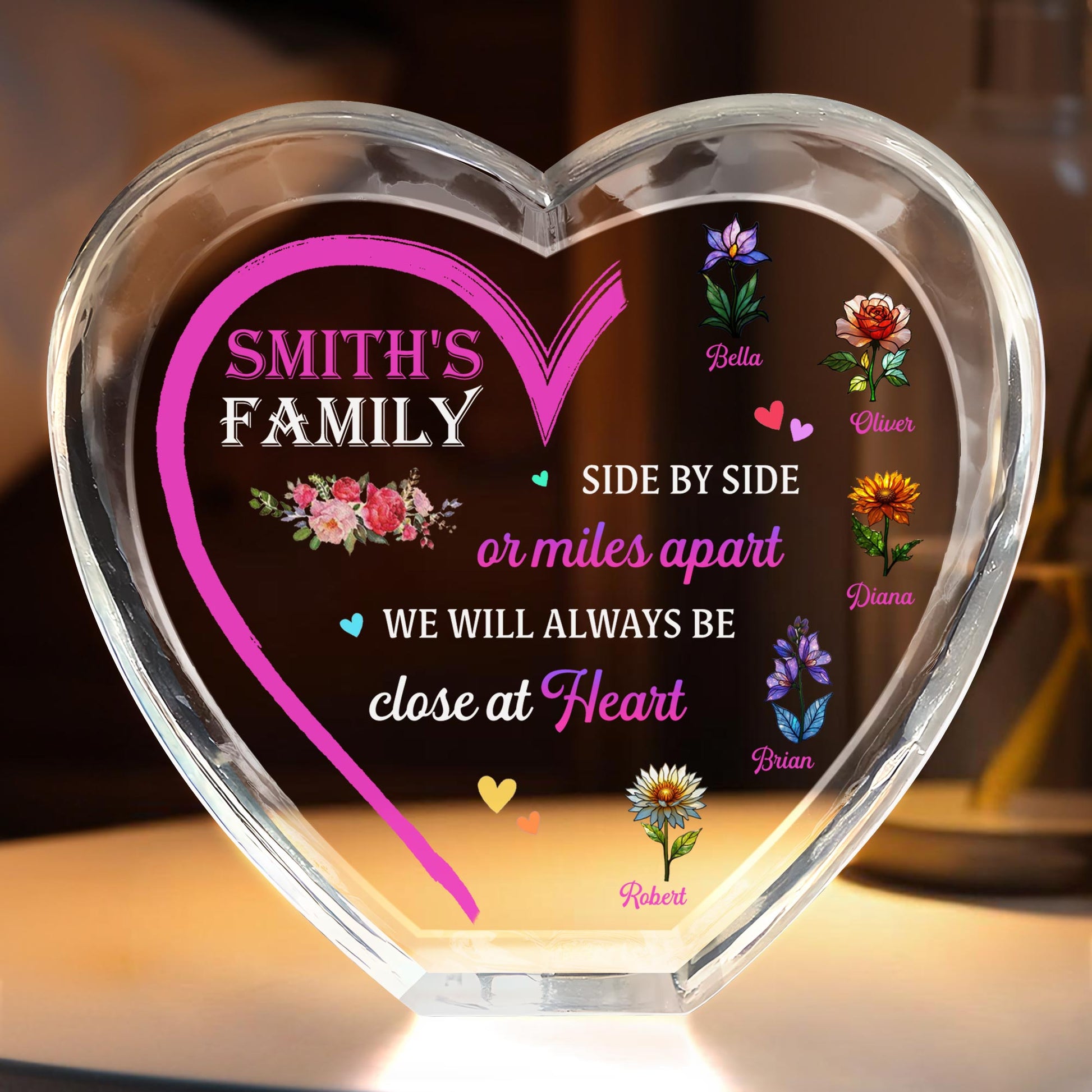 Side By Side Or Miles Apart, We Will Always Be Close At Heart, Flowers And Hearts