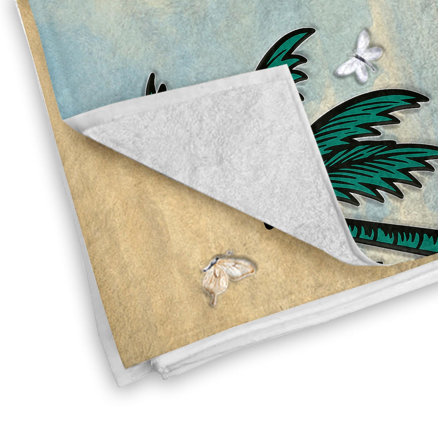 A Personalized Beach Towel With Palm Tree, Beach, Butterfly, Flowers