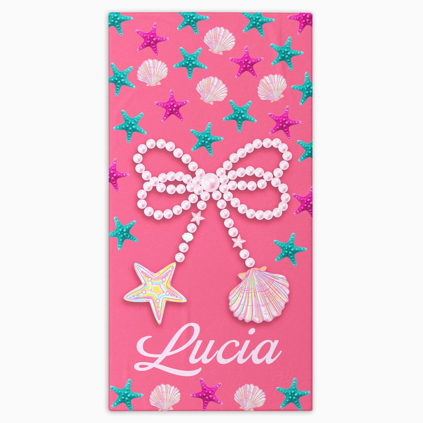 Personalized Beach Towel With Seashells And Starfish Design