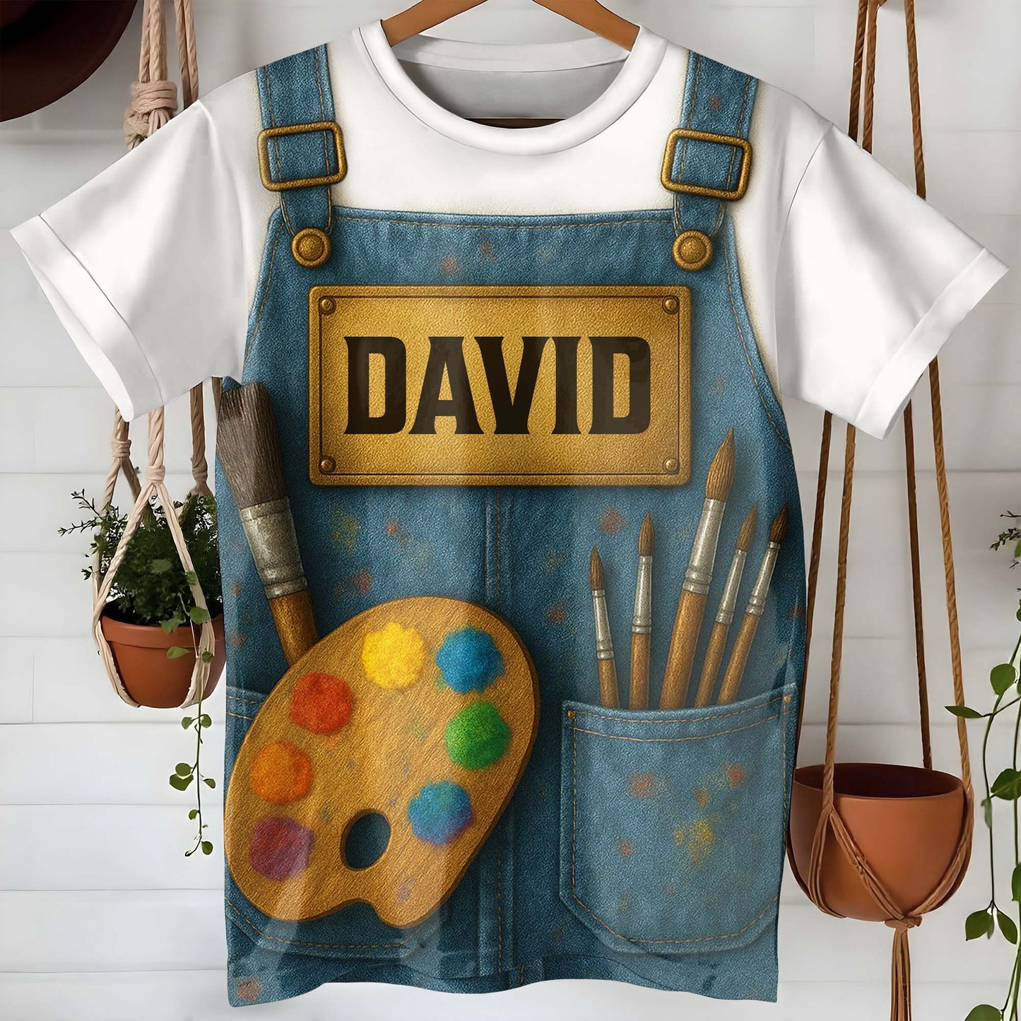 Create Your Personalized Artist T-Shirt With Custom Name, Paintbrush And Palette