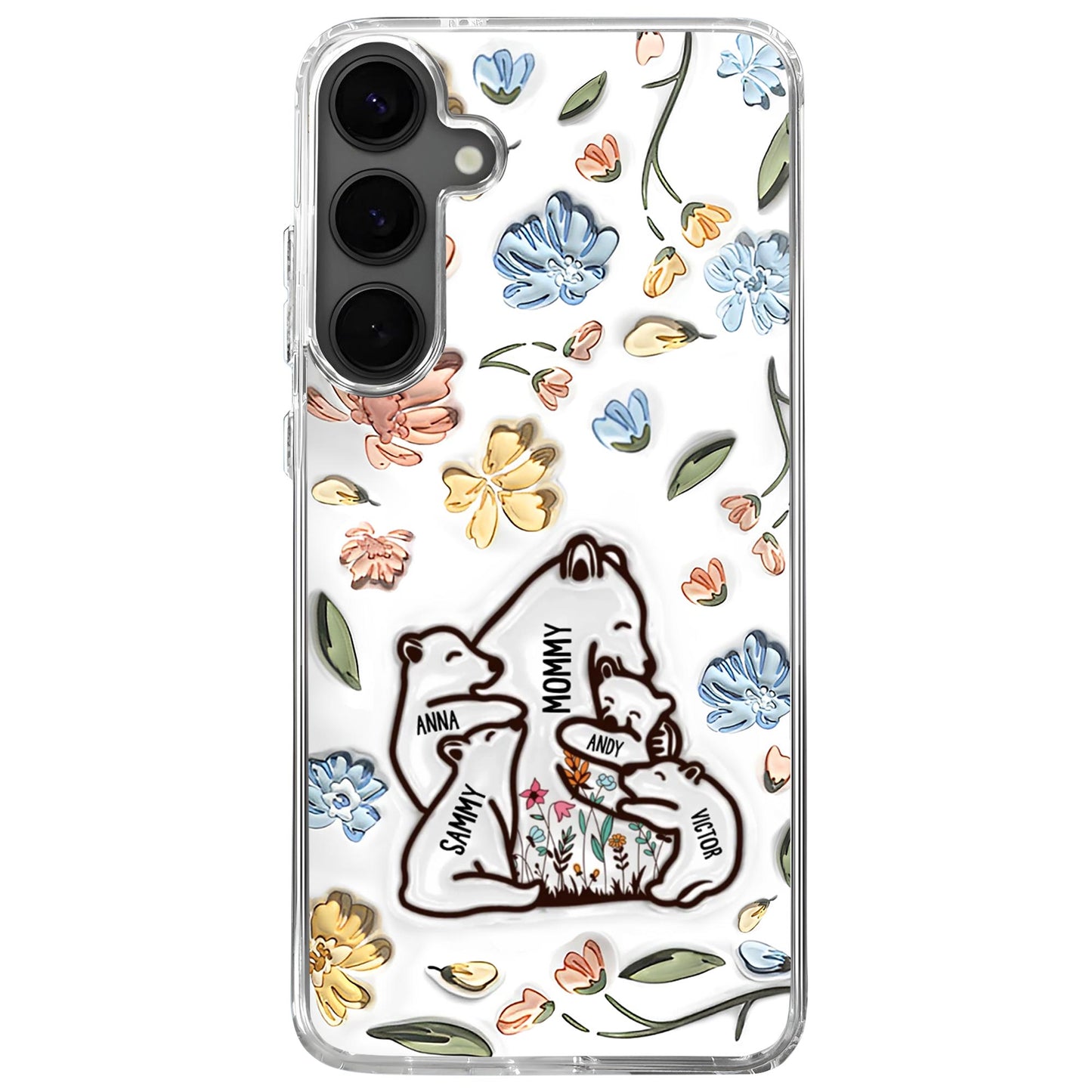 Family of Bears Surrounded by Flowers Phone Case