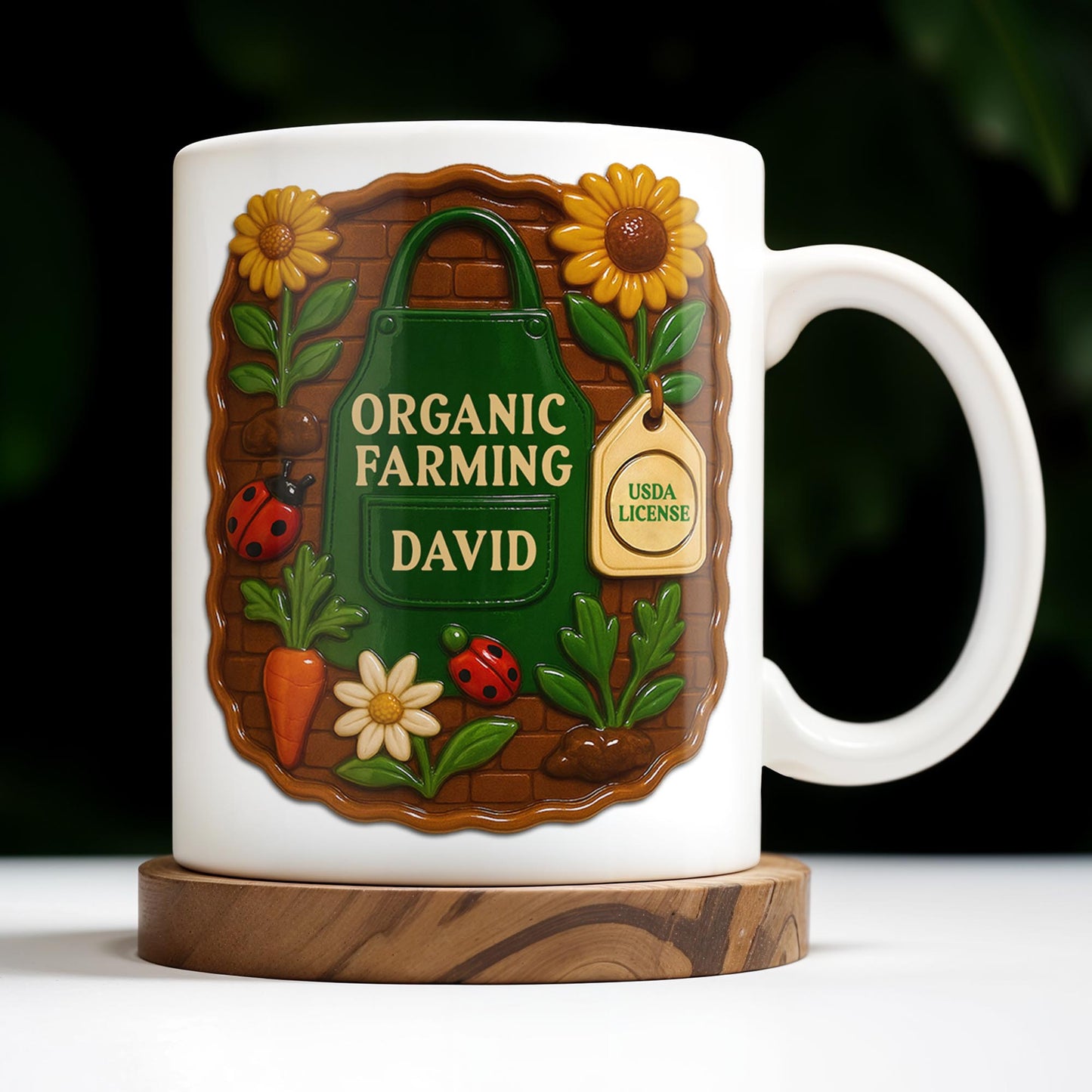 Agricultura ecológica, diseño de girasol y mariquita - Taza de café personalizada - FAM383_MG