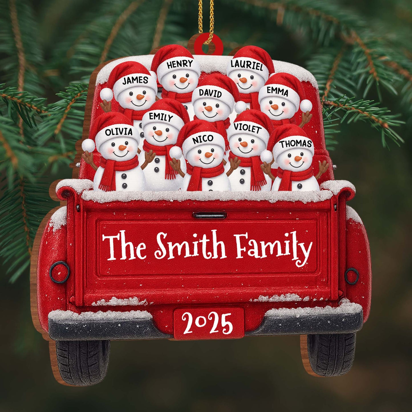 Celebrate Family Joy And Warmth With Snowmen In A Red Truck