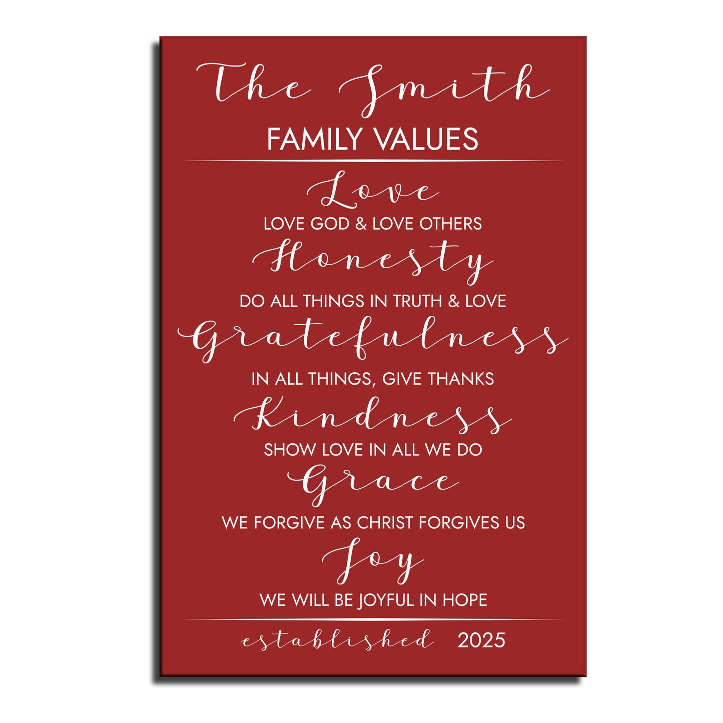 Family Values Love Honesty Kindness Grace Joy Poster