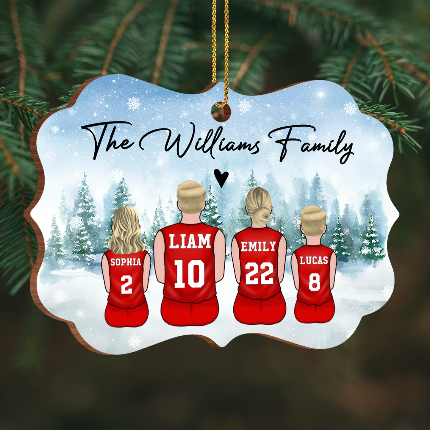 Family Watching Over Snowy Landscape