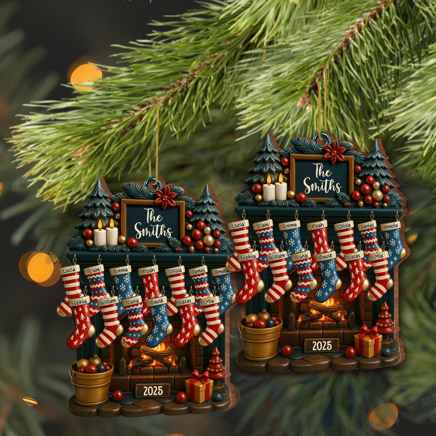 Holiday Gatherings Customized Family Name Wood Ornament