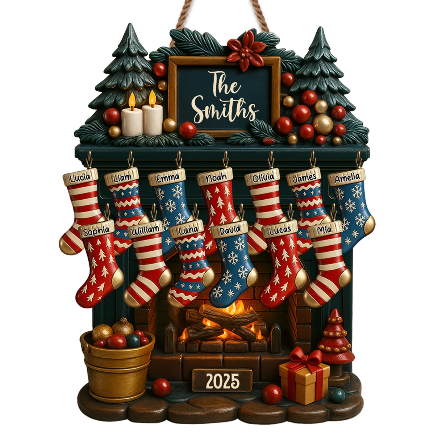 Celebrate A Cozy Family Christmas With Fireplace And Christmas Stockings